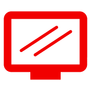 A red computer screen with two lines drawn on it.