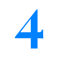 A blue four on black background with the number 4